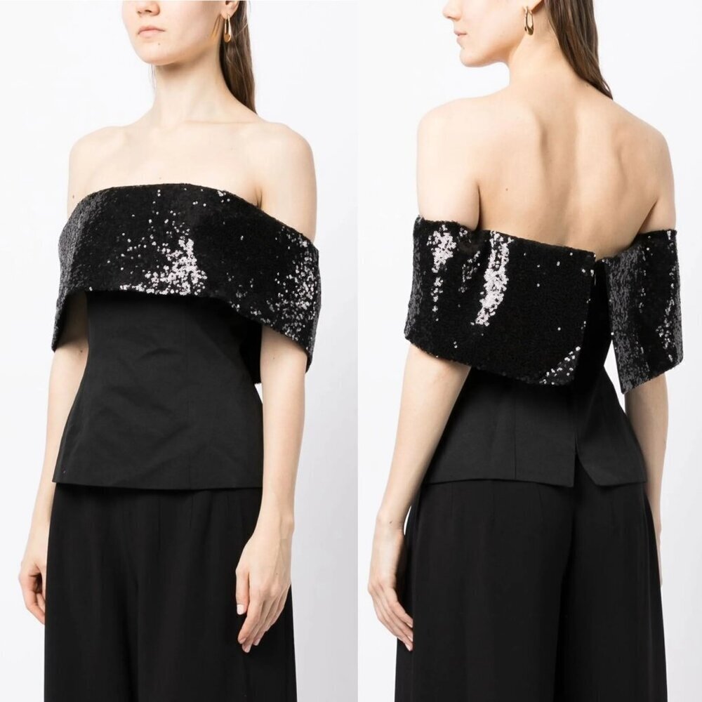 NWT New $350 STAUD Giselle Sequin-Embellished Bandeau Black Top Size 4